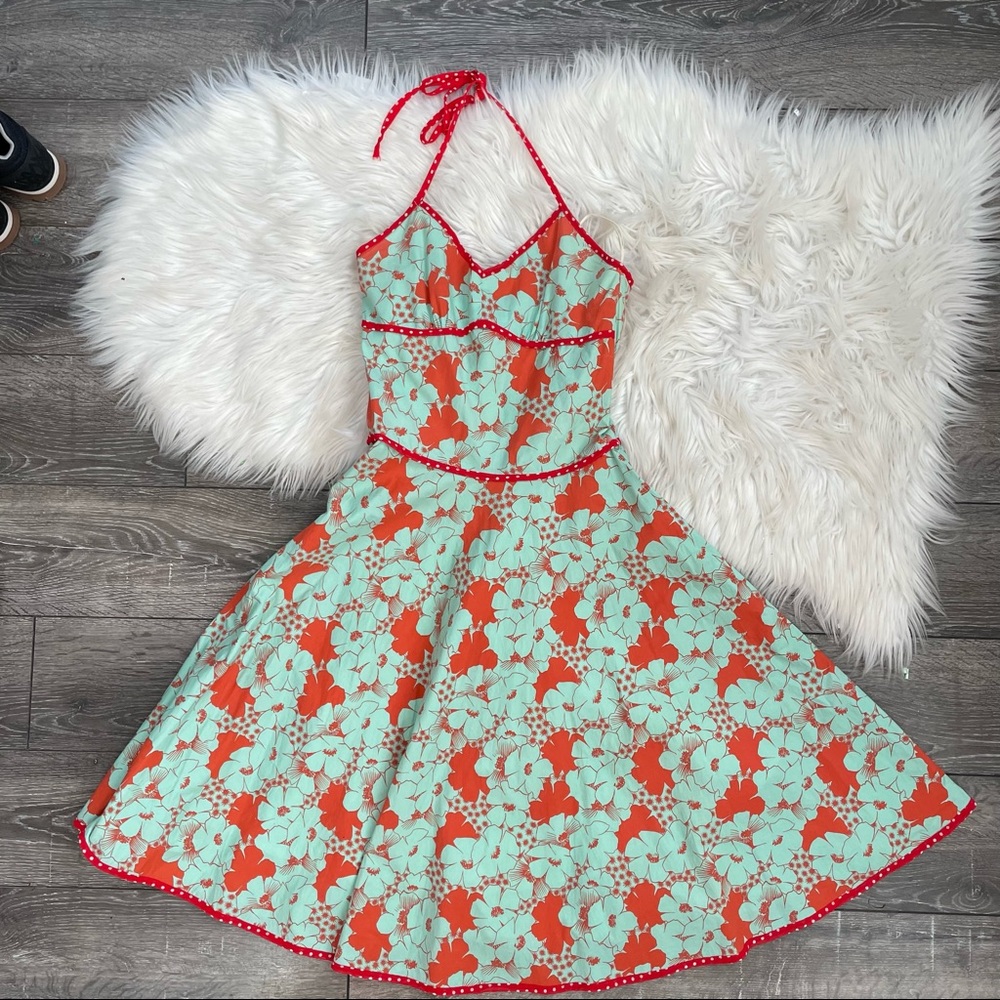 Beau bois fit and flare dress floral retro halter retro pinup style size small